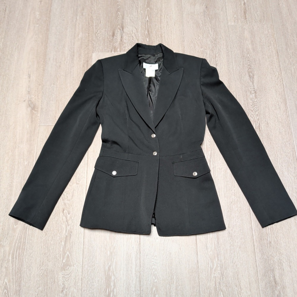 Vintage Vertigo Paris Womens Small Stretch Black Tailored Blazer Made in France